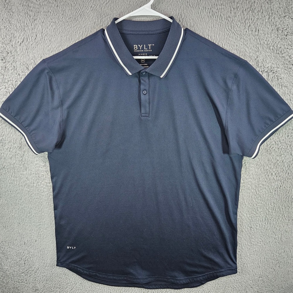 BYLT Premium Basics Mens XXL Ringer Performance+ Polo Navy Short Sleeve Shirt‎